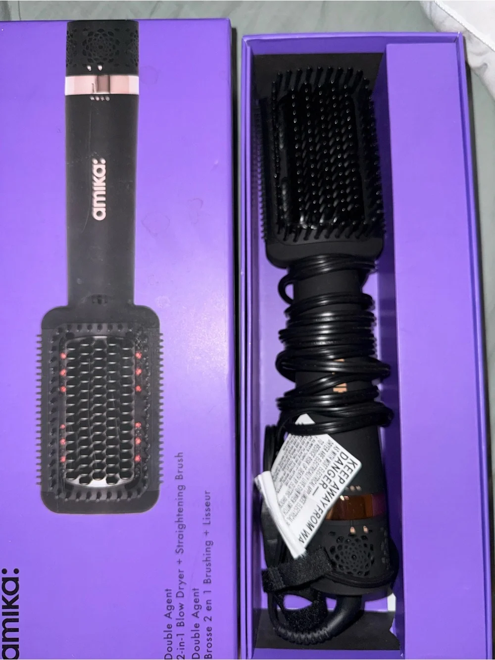 amika 2-in-1 Blow Dryer & Straightening Brush — Purple / Black